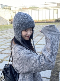 混色韩系护耳帽显脸小可爱保暖防寒针织帽ins毛线帽秋冬新款