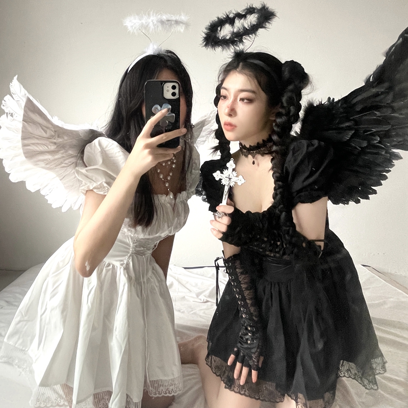 万圣节黑白天使COS套装连衣裙