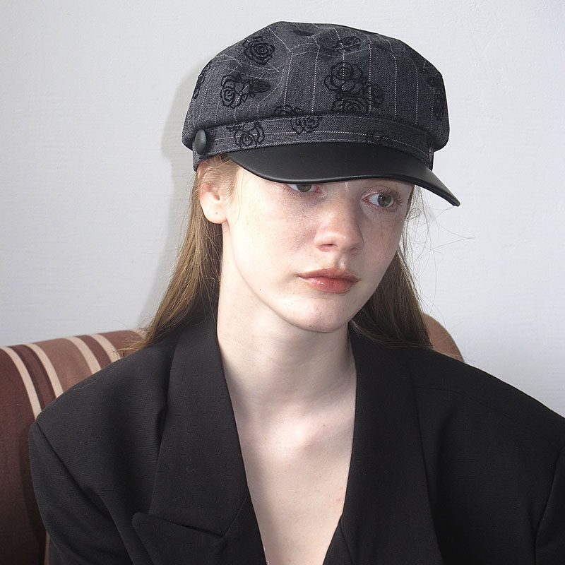 高级设计师款刺绣玫瑰鸭舌帽子女平顶帽时尚条纹原创复古报童帽,服饰配件/皮带/帽子/围巾,帽子,淘宝优惠券,粉丝福利购,淘宝优惠卷