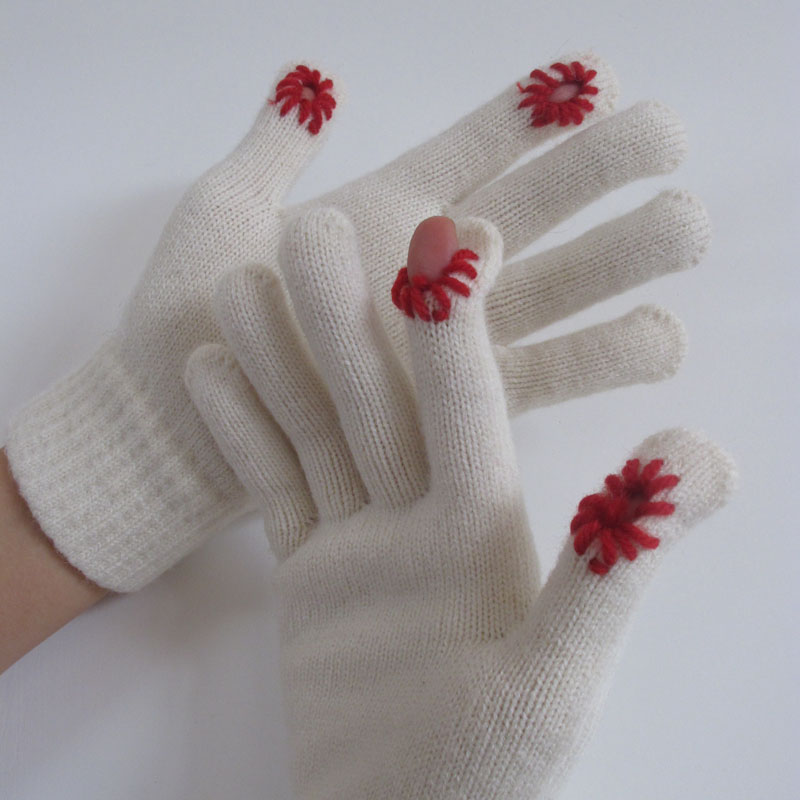 1可爱韩国ins风手指开花漏指可玩手机冬保暖手套冬季女可爱简约