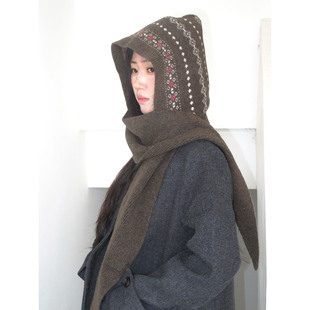 费尔岛风法克拉法帽氛围感拼色围脖凹造型百搭围巾 帽子围巾两带