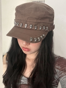 超重工手工钉珠骷髅头铆钉平顶帽薄款 鸭舌帽 男女休闲遮阳帽时尚