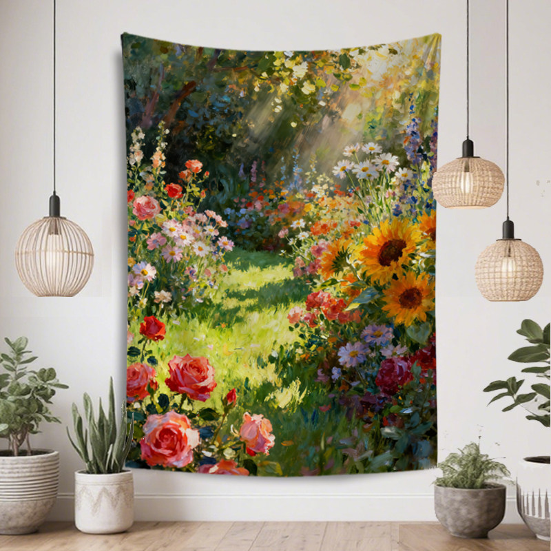油画艺术花卉背景布竖版挂毯挂布房间墙壁遮丑装饰画布毛绒壁毯布,居家布艺,挂毯/壁毯,淘宝优惠券,粉丝福利购,淘宝优惠卷