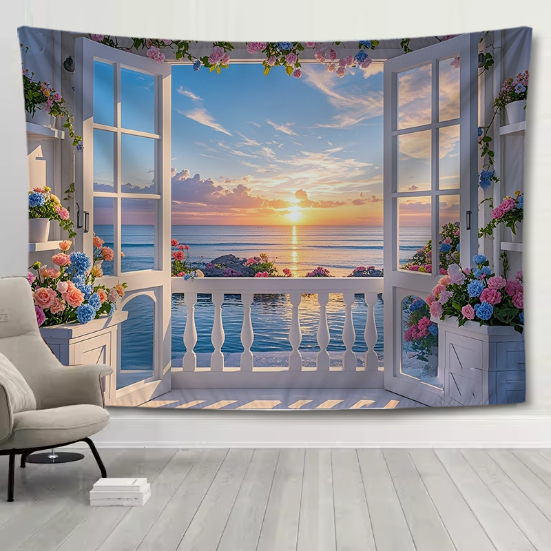 温馨唯美阳台挂布背景布