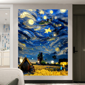 梵高插画竖版 风景挂布ins背景布房间墙布卧室床头背景墙挂毯画布