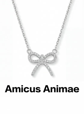 Amicus Animae韩版合金镶钻镂空蝴蝶结吊坠项链女简约时尚锁骨链