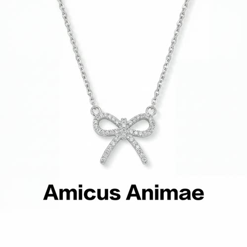 Amicus Animae韩版合金镶钻镂空蝴蝶结吊坠项链女简约时尚锁骨链