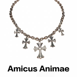 Amicus Animae欧美嘻哈镶钻十字架流苏项链女款轻奢粗链条锁骨链