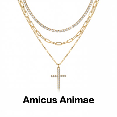 AmicusAnimae镶钻十字架锁骨链
