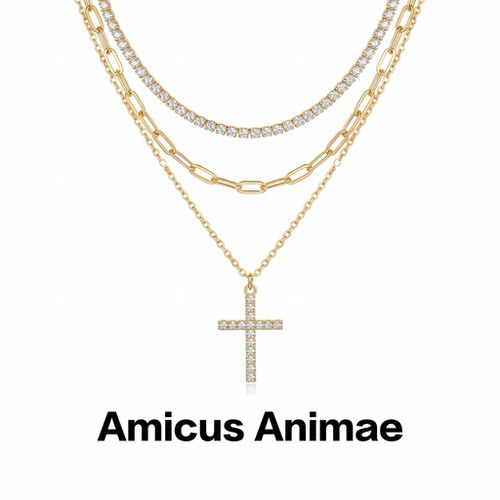 AmicusAnimae镶钻十字架锁骨链