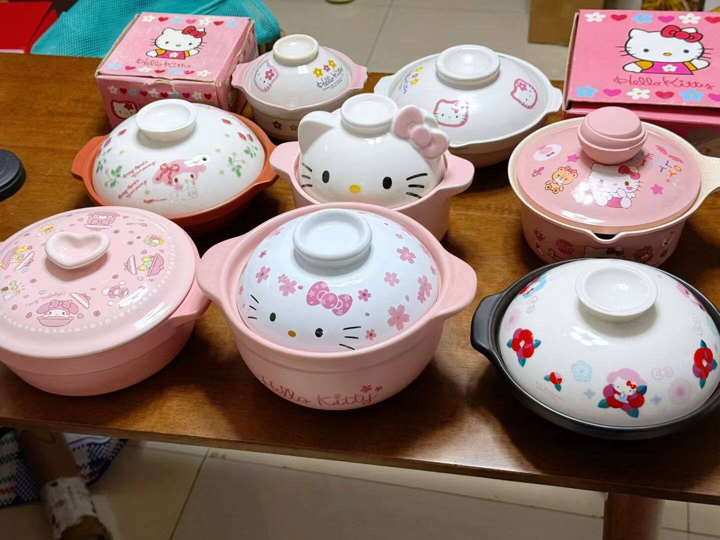 日本vintage三丽鸥hellokitty陶瓷锅 砂锅 小锅绝版 大碗