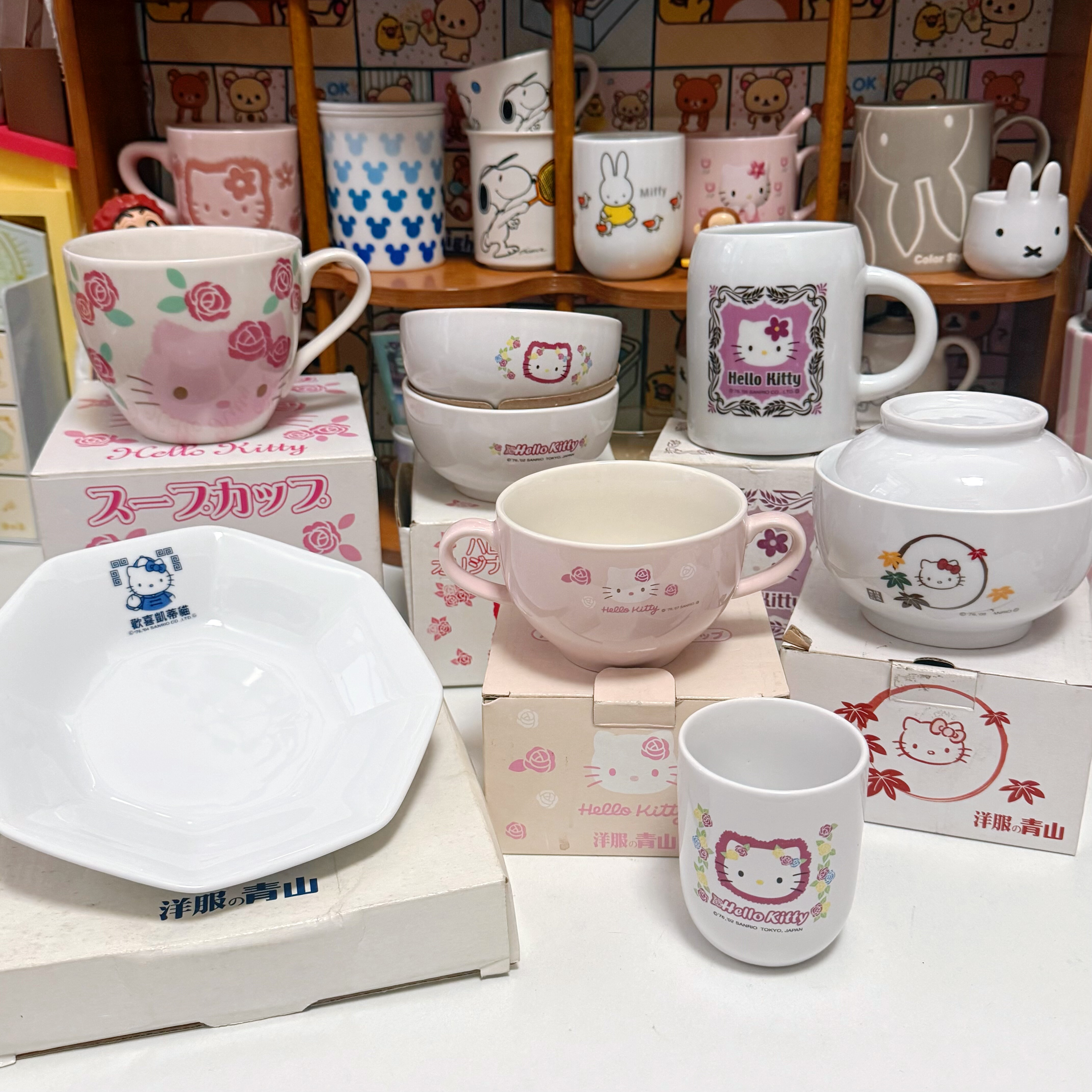日本vintage 洋服青山hellokitty陶瓷马克杯 早餐杯 盘图片