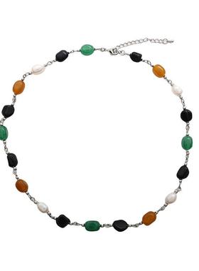 简元素彩色玛瑙撞色天然珍珠项链轻奢高级感原创设计饰品女