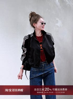 MISSKO可可欢姐美式复古短款夹克秋季百搭新款重磅杠条立领外套女