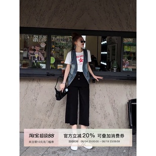 MISSKO可可欢姐夏季新款复古做旧不规则潮流时尚剪裁显瘦牛仔马甲