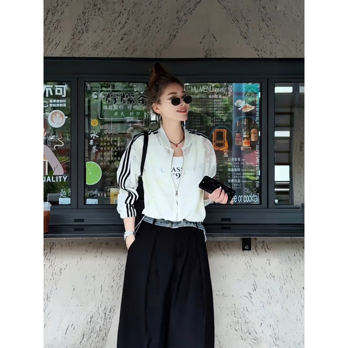 MISSKO可可欢姐夏季新款复古杠条蕾丝棒球服休闲潮流时尚防晒外套