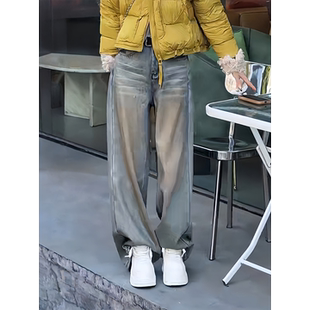 可可欢姐冬季新款重磅洗水做旧工装口袋款加绒加厚立体剪裁牛仔裤