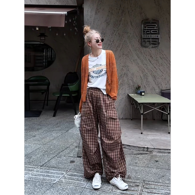 MISSKO可可欢复古格子休闲长裤女