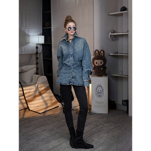 慵懒风牛仔衬衫 立体剪裁收腰蝙蝠袖 上衣女 小众款 可可欢姐新款