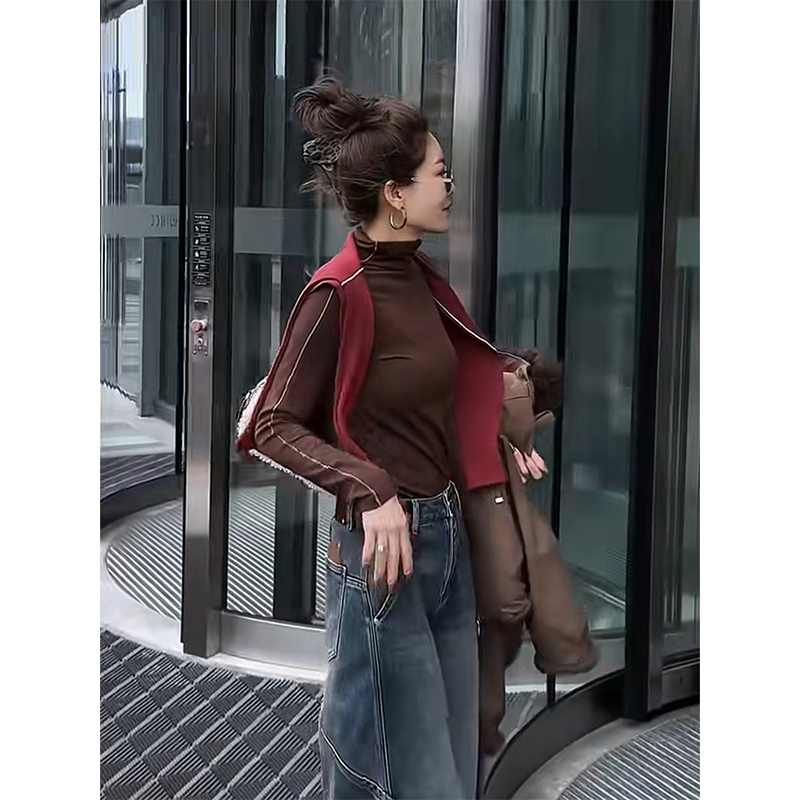 可可欢姐设计师款天丝羊毛撞线高弹打底衫卫衣长袖T恤内搭上衣女