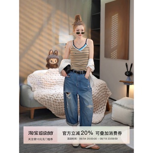 MISSKO可可欢姐夏季新款复古风撞色条纹双肩带显瘦百搭女士小背心
