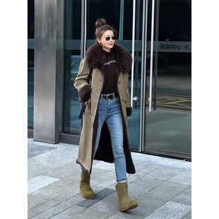 可可欢姐 保暖皮草派克服厚外套大衣 秋冬羊羔毛领内里獭兔加长款