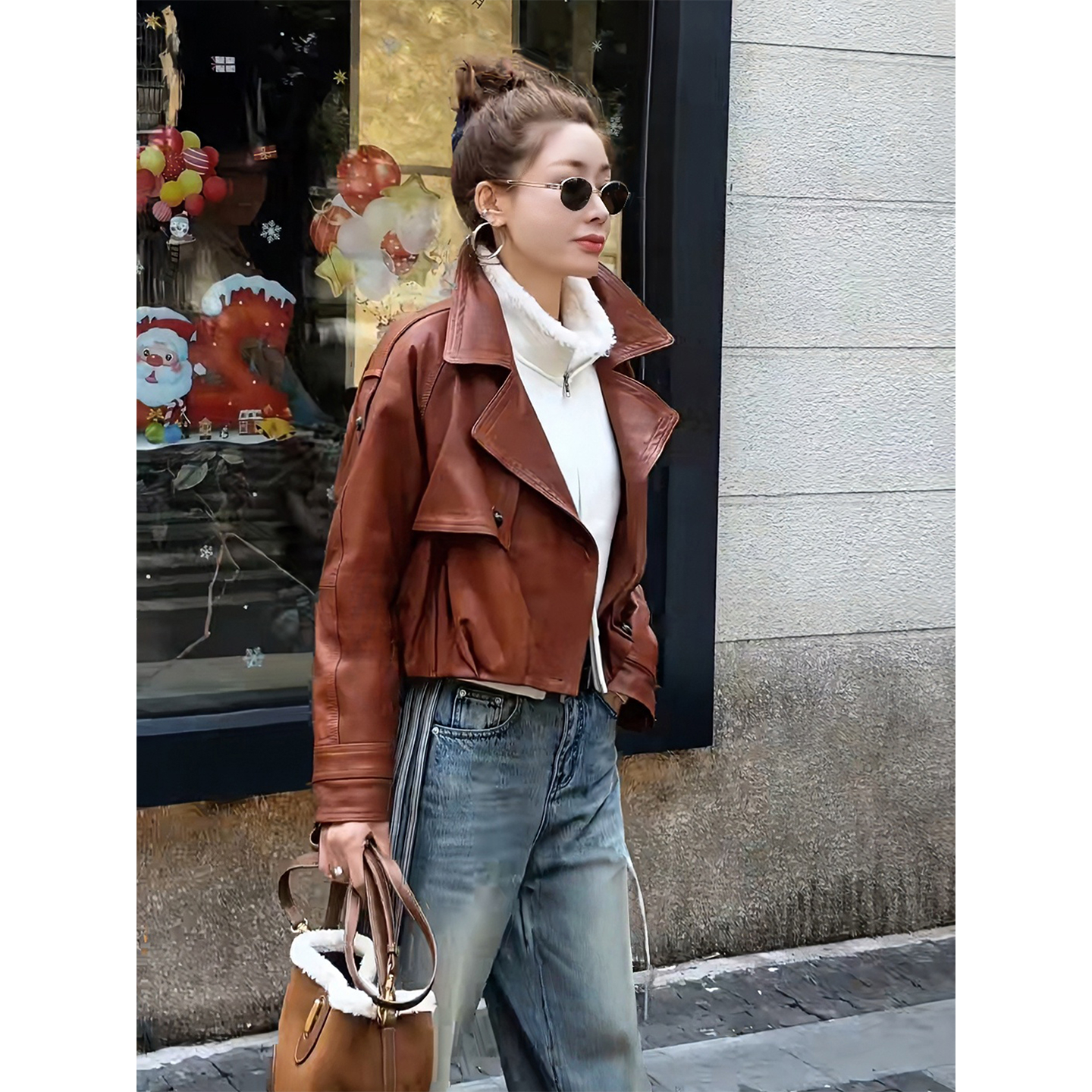 MISSKO可可欢姐新款复古植鞣羊皮慵懒风工装款皮衣夹克上衣外套女,女装/女士精品,短外套,淘宝优惠券,粉丝福利购,淘宝优惠卷