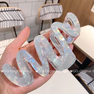 醋酸版韩国超级大号发抓发饰贝母人鱼姬色波浪抓夹鲨鱼夹春夏新款