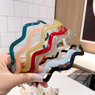 亚克力糖果色波浪发箍带齿洗脸简约跑步磨砂塑料压发头箍压发头饰