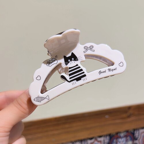 韩版可爱猫咪中号鲨鱼夹盘发