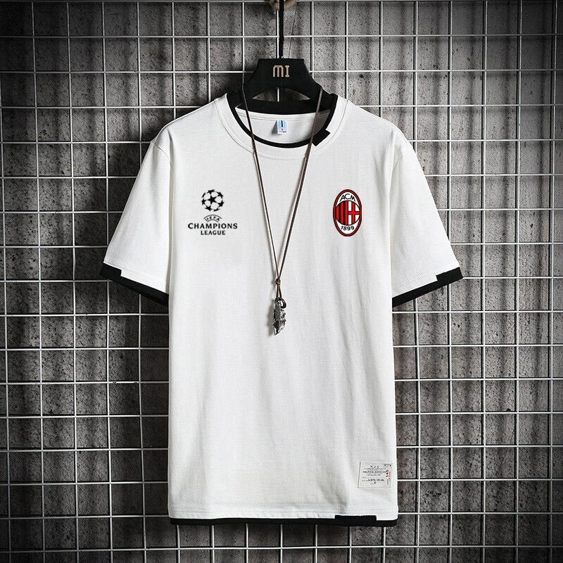 AC米兰Milan足球运动短袖T恤男女夏季意甲红黑军团训练上衣假两件