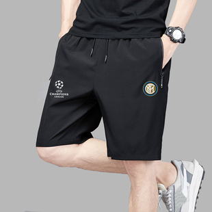 子 透气训练宽松休闲足球五分中裤 欧冠国米运动5分短裤 男女夏季