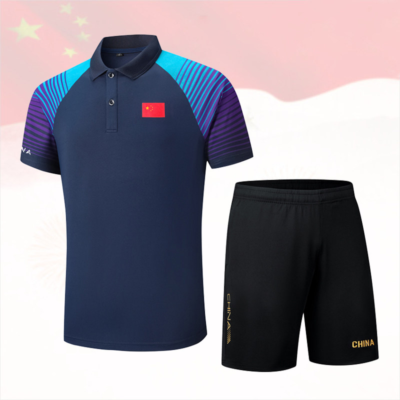 中国队游泳馆教练运动套装男女夏季速干短袖polo衫训练服定制
