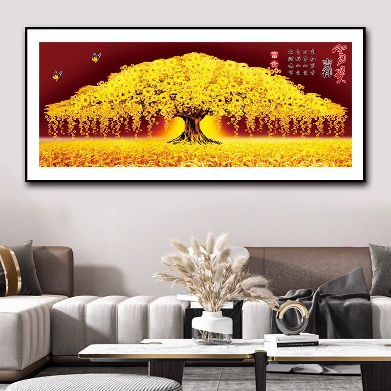 黄金满地摇钱树十字绣2026年新款线绣客厅卧室发财树手工自己刺绣