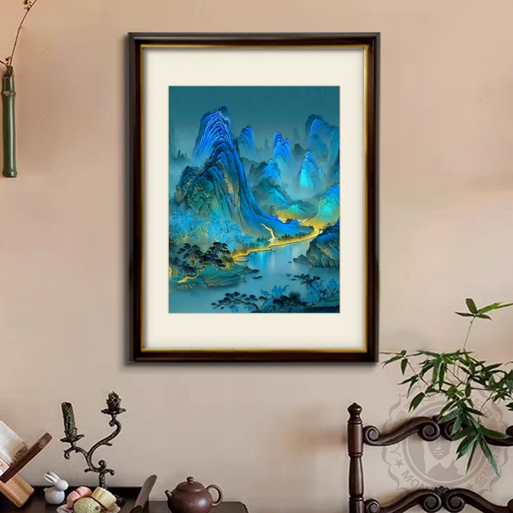 十字绣2026新款线绣竖版客厅玄关高级感山水画千里江山图夜景满绣