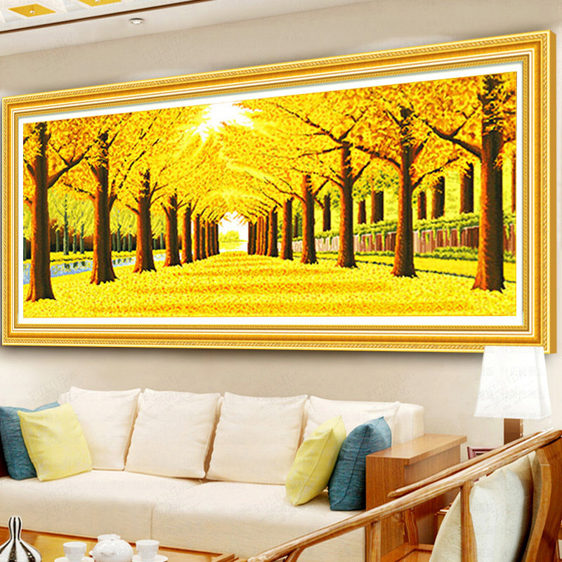 蒙娜丽莎黄金满地全景十字绣2026新款线绣客厅大幅画风景简约现代