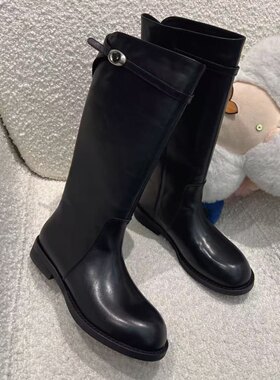 逸美琦新真皮圆头平底绒里长筒靴女鞋时尚百搭长靴女时装靴8666-8
