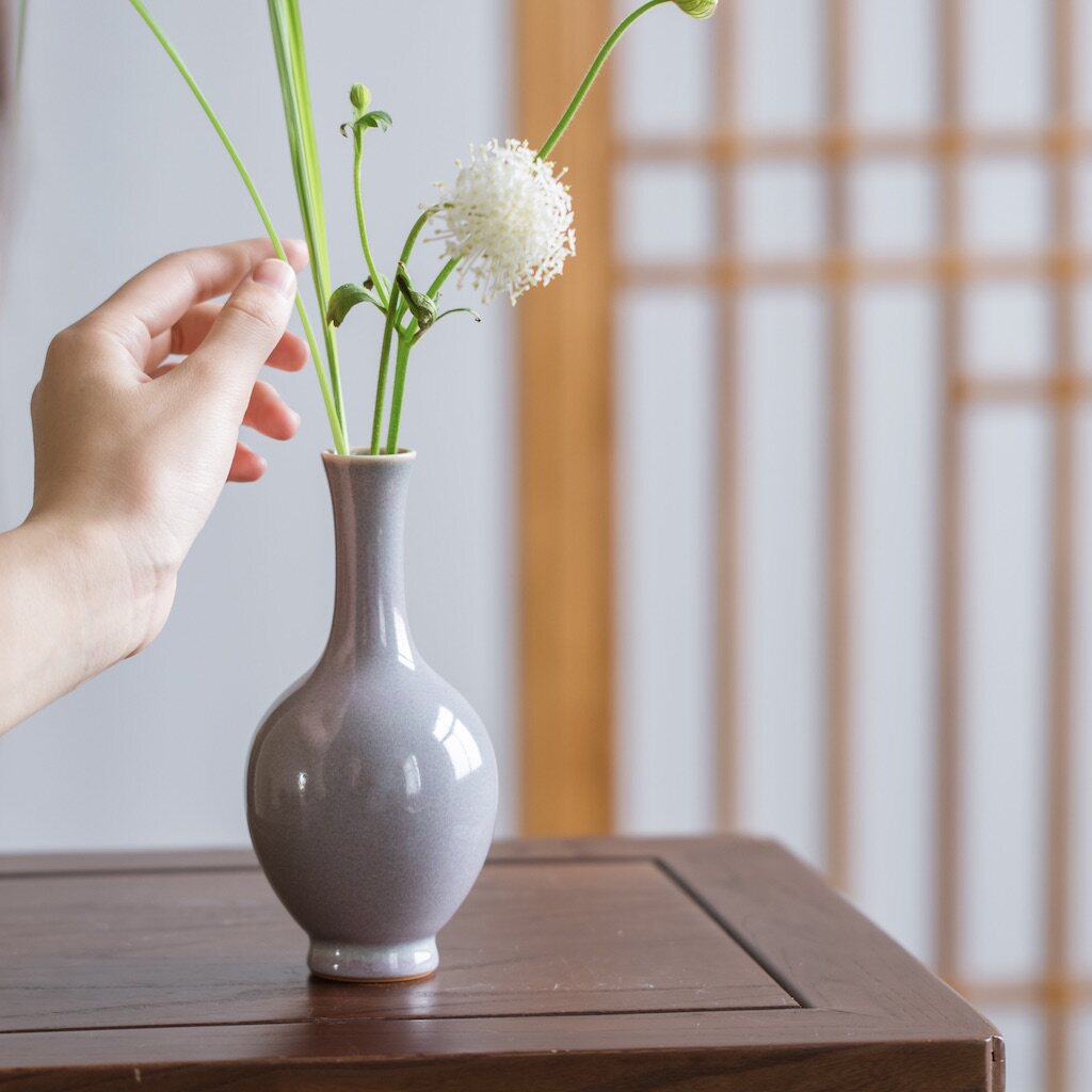 赏器 晓芳窑 钧瓷 丁香紫 长径胆瓶 甘露瓶 摆件 花器