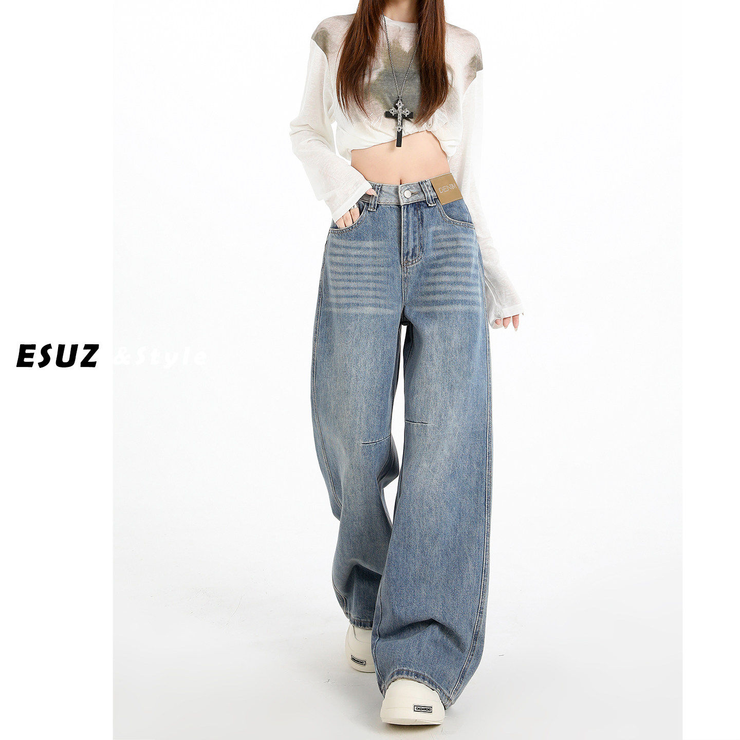 日本offcat复古高街阔腿牛仔裤女春季秋冬款高腰宽松慵懒松弛垂感