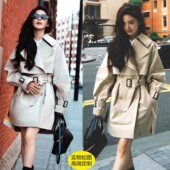 周韩版 卡其色时装 双排扣系带外套 风衣女新款 日本OFFCAT章若楠同款