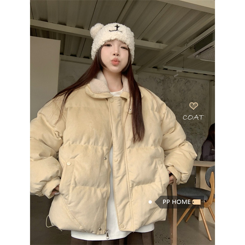 日本offcat日系保暖短款棉服女冬季翻领加厚羊羔毛夹棉外套棉衣棉
