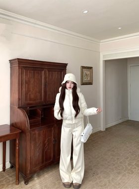 日本offcat白色连帽毛领羽绒服女冬季设计感袖子可拆卸保暖马甲短