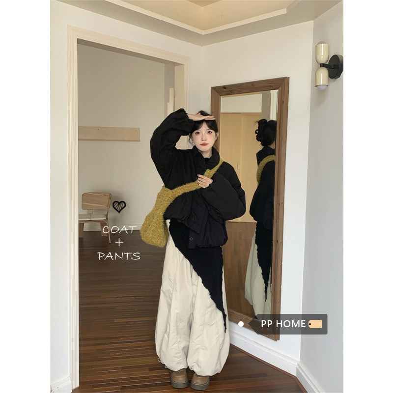 日本offcat小个子黑色甜美花苞短款棉服外套女冬季韩系宽松减龄短