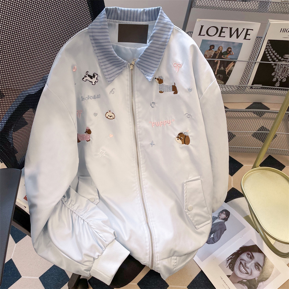日本offcat美式复古腊肠狗刺绣棒球服外套女秋冬情侣小众设计不撞