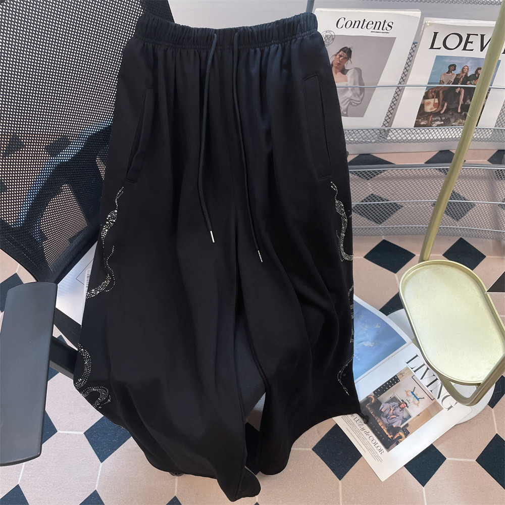 日本offcat美式设计感烫钻直筒休闲卫裤女秋季复古阔腿裤jazz爵士