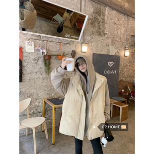 PPHOME 冬款连帽卡其中长款连帽卫衣+灯芯绒棉服马甲外套