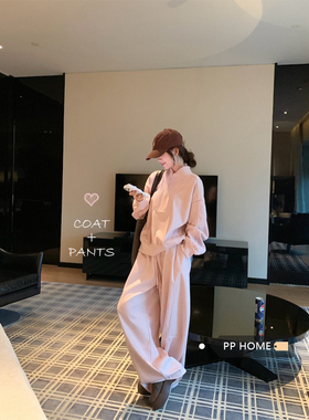 PPHOME 休闲风运动风老钱时尚套装卫衣宽松高腰系带长裤套装