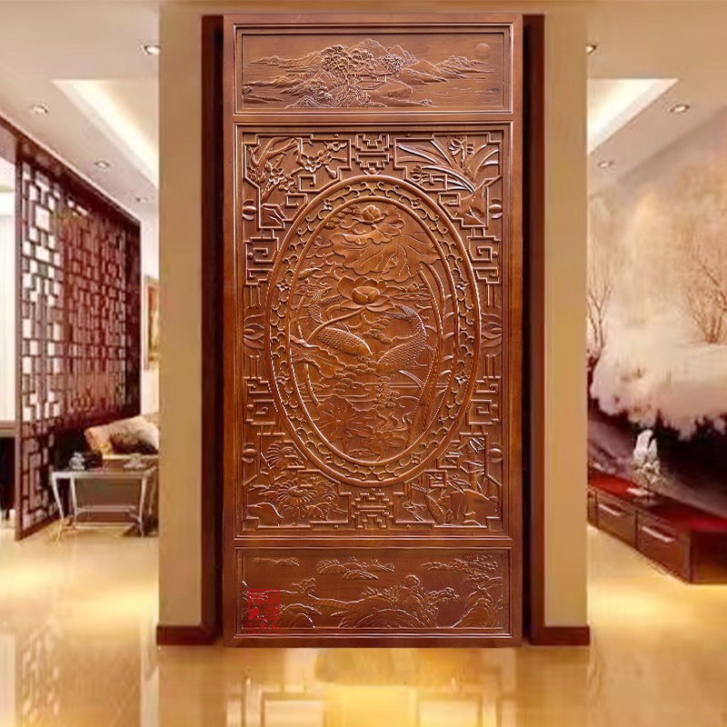 中式东阳木雕樱桃木隔断包安装