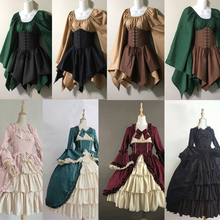 新款舞会派对欧美长袖女性文艺复兴时期的中世纪连衣裙万圣节演出