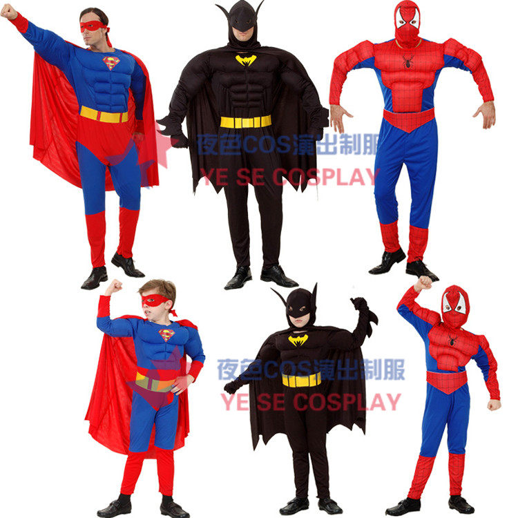 万圣节cosplay成人超人服装超人演出服化妆舞会连体超人亲子服装
